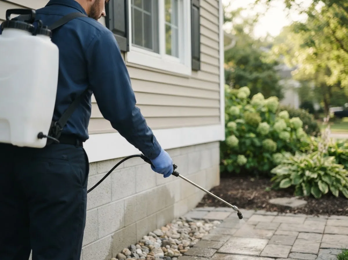 Pest control technician inspecting a home in Holderness, NH